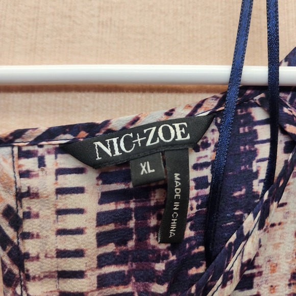 Nic + Zoe Blouse Boho Keyhole Blue Pink XL Womens Silk Blend Casual - Picture 12 of 16
